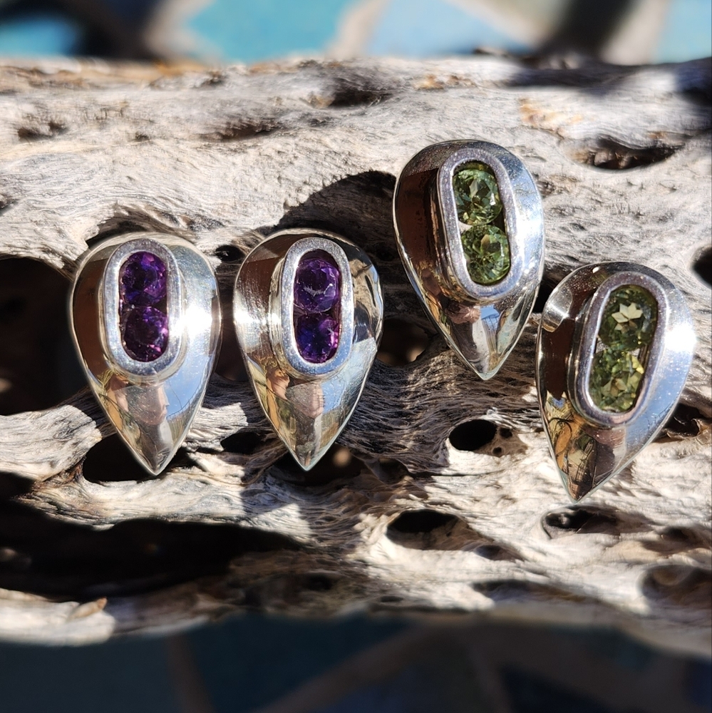 Sterling Silver Teardrop Earrings with Amethyst and Peridot Stones